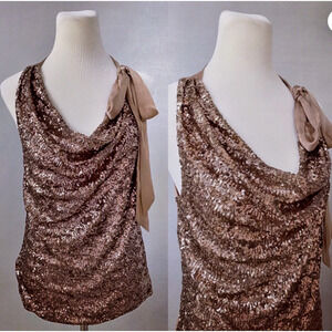 Ann Taylor BLING Top Blouse Metallic Bronze/Gold Copper Sequins Medium M 8-12